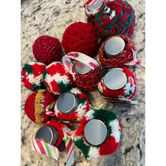 Hand Knit Crochet Christmas Holiday Ornament Lot Of 13 Balls Vintage Red Decor‎ - Picture 5 of 12